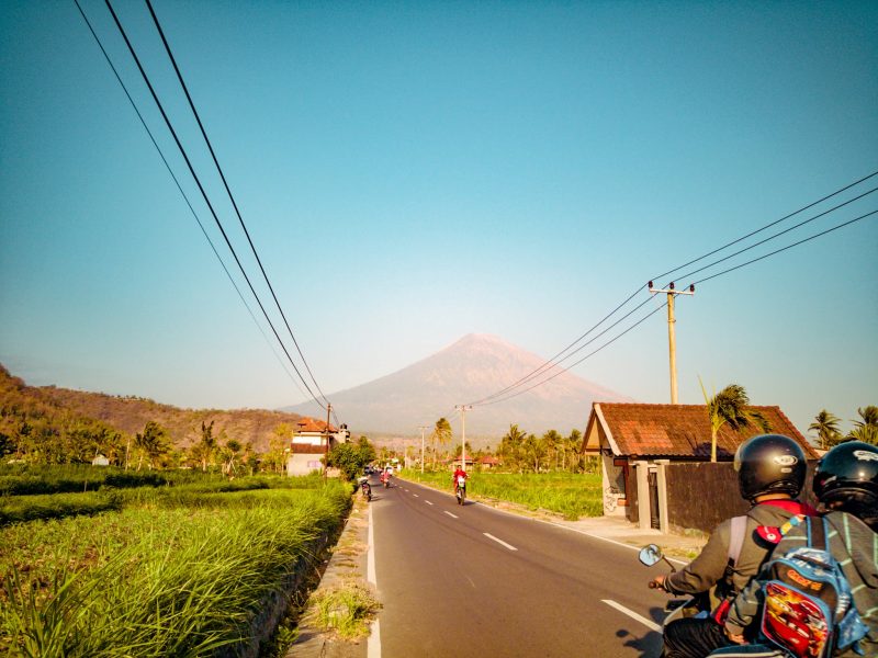 View of Mount Agung from Amed's main road
