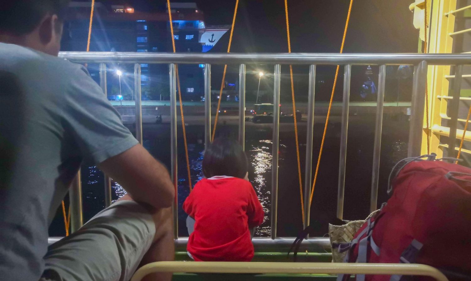 Me and this little Filipino girl are sat waiting for the Cebu Surigao ferry to depart