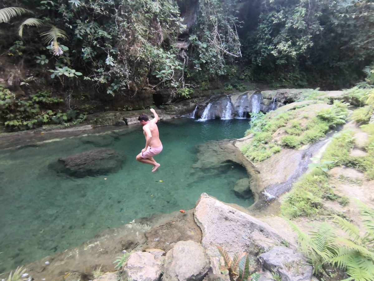 Cliff jumping from 3 meters at Locong Falls