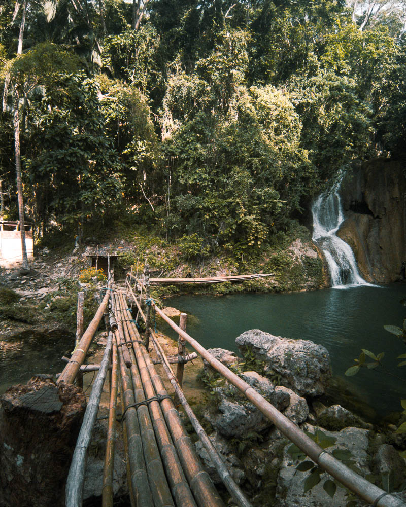 A makeshift bamboo bridge for visitors to cross over
