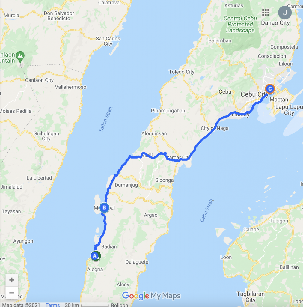 Map to Kawasan Falls