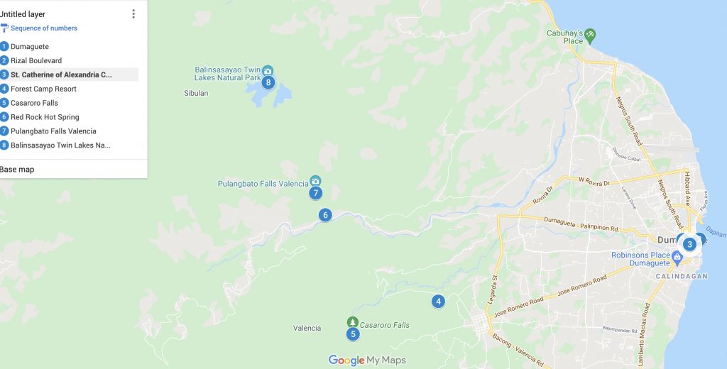 Map of Dumaguete and all the tourist spots pointed out