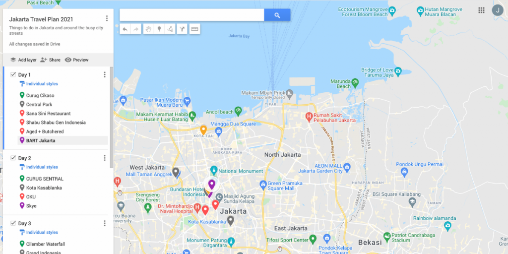 Google maps is the best tool to create detailed travel plans and itineraries