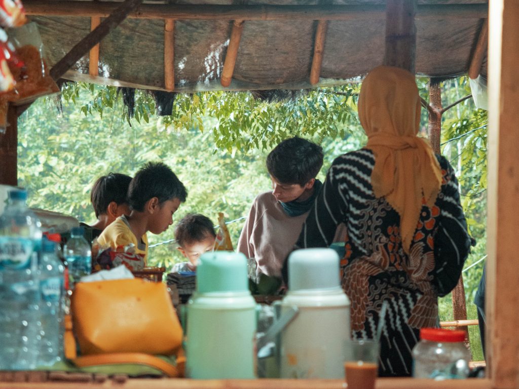 Jacqueline and the kids at Curug Cisanca