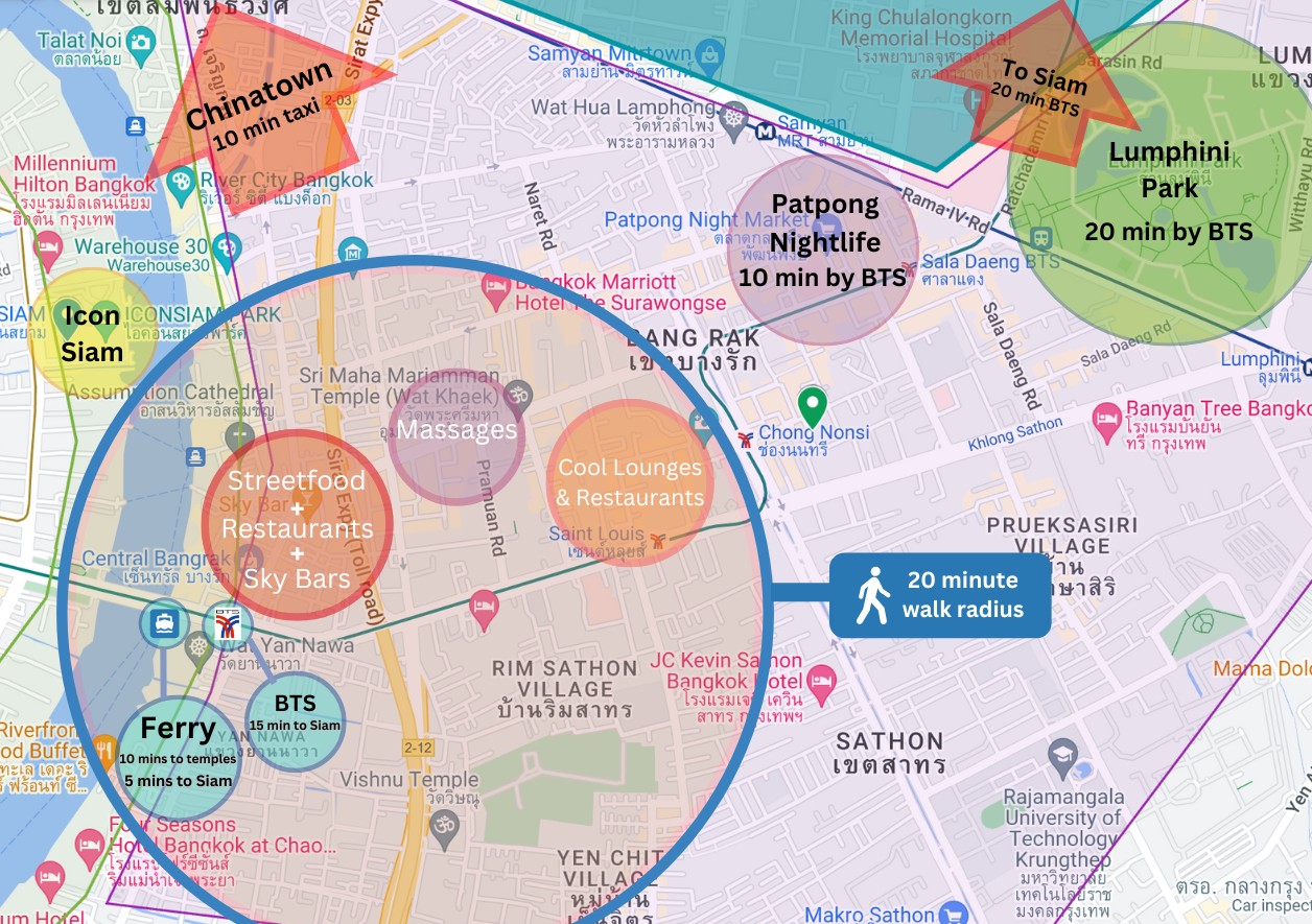 A map of the most convenient part of Bangkok to stay in - Silom and Sathorn