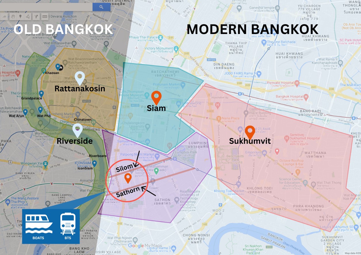 Bangkok area map A map of Bangkok divided into different area where to stay