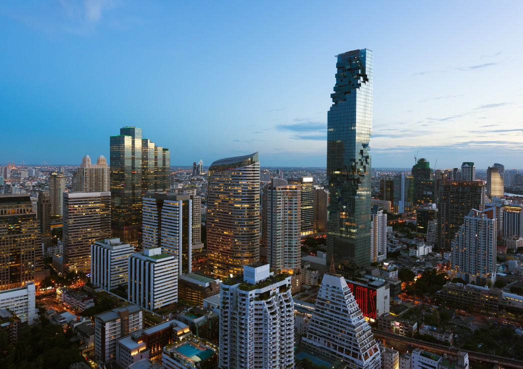 A view of Bangkok skyline with towering skyscrapers